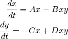 \frac{dx}{dt} = Ax - Bxy\\\frac{dy}{dt} = -Cx + Dxy